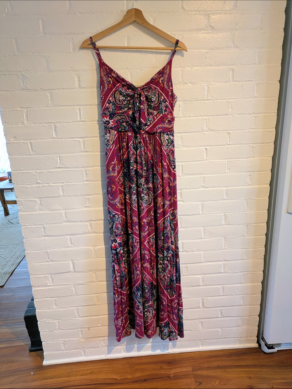 Moulinette Soeurs by Anthropologie Magenta Paisley Tie-Front Maxi Dress
